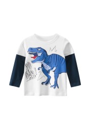 2022 New Kids Solid Cotton Long Sleeve T-shirt Tops Boys Girls Cute Animal Print Tees 2 3 4 5 6 7 8 Years Children Tops