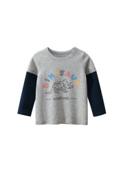 2022 New Kids Solid Cotton Long Sleeve T-shirt Tops Boys Girls Cute Animal Print Tees 2 3 4 5 6 7 8 Years Children Tops