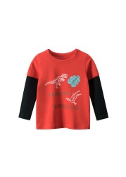 2022 New Kids Solid Cotton Long Sleeve T-shirt Tops Boys Girls Cute Animal Print Tees 2 3 4 5 6 7 8 Years Children Tops