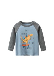 2022 New Kids Solid Cotton Long Sleeve T-shirt Tops Boys Girls Cute Animal Print Tees 2 3 4 5 6 7 8 Years Children Tops