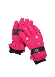 Winter Warm Ski Gloves Lovely Full Finger Gloves Snowboard Gloves Christmas Pattern Fleece Padded Glove for Kids