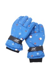 Winter Warm Ski Gloves Lovely Full Finger Gloves Snowboard Gloves Christmas Pattern Fleece Padded Glove for Kids