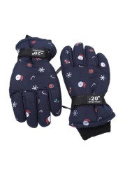 Winter Warm Ski Gloves Lovely Full Finger Gloves Snowboard Gloves Christmas Pattern Fleece Padded Glove for Kids