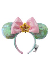 New Disney Mickey Mouse Ears Headband Space Lunar Mountain New Year Minnie Bow Pink Sequins Cartoon Anime Headdress Headband Gif