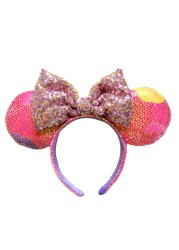 New Disney Mickey Mouse Ears Headband Space Lunar Mountain New Year Minnie Bow Pink Sequins Cartoon Anime Headdress Headband Gif