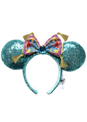 New Disney Mickey Mouse Ears Headband Space Lunar Mountain New Year Minnie Bow Pink Sequins Cartoon Anime Headdress Headband Gif