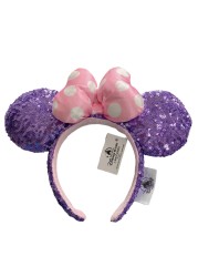 New Disney Mickey Mouse Ears Headband Space Lunar Mountain New Year Minnie Bow Pink Sequins Cartoon Anime Headdress Headband Gif