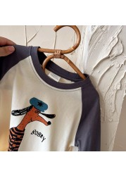 Soft Cotton Children Cartoon T-shirt Cute Animal Print Baby Long Sleeve T-shirt for Boys Girls Tee Kids Casual Blouse Clothes