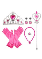 Princess Elsa jewelry set, accessories, gloves, wand, tiara, necklace, wig, princess dress, fancy dress