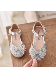 Girls Sequins Lace Bow Kids Shoes Girls Cute Pearl Princess Dance Single Casual Shoes 2021 New Children Party Wedding Shoes