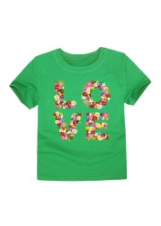 TINOLULING 12 Colors 2018 Boys Girls Flower Love T-shirt Kids T-shirt Children Tops Baby Tees for 2-14 Years