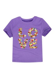 TINOLULING 12 Colors 2018 Boys Girls Flower Love T-shirt Kids T-shirt Children Tops Baby Tees for 2-14 Years