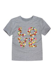 TINOLULING 12 Colors 2018 Boys Girls Flower Love T-shirt Kids T-shirt Children Tops Baby Tees for 2-14 Years