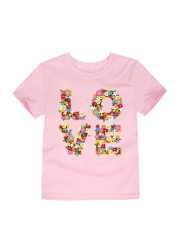 TINOLULING 12 Colors 2018 Boys Girls Flower Love T-shirt Kids T-shirt Children Tops Baby Tees for 2-14 Years