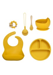 Baby Silicone Food Plate Bowl Spoon 6pcs Baby Utensil Set Auxiliary Food BPA Free Silicone Dishes for Baby Tableware