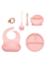 Baby Silicone Food Plate Bowl Spoon 6pcs Baby Utensil Set Auxiliary Food BPA Free Silicone Dishes for Baby Tableware