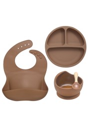 2021 new design silicone baby products tableware feeding waterproof bibs newborn flatware bowl spoon baby accessories