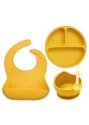 2021 new design silicone baby products tableware feeding waterproof bibs newborn flatware bowl spoon baby accessories