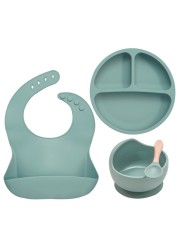 2021 new design silicone baby products tableware feeding waterproof bibs newborn flatware bowl spoon baby accessories