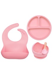 2021 new design silicone baby products tableware feeding waterproof bibs newborn flatware bowl spoon baby accessories