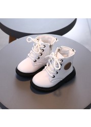 Autumn Winter Plus Velvet Warm Kids Martin Boots For Girls Boys Fashion Leather Shoes Soft Bottom Non-slip Children's Running Shoes