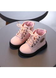 Autumn Winter Plus Velvet Warm Kids Martin Boots For Girls Boys Fashion Leather Shoes Soft Bottom Non-slip Children's Running Shoes