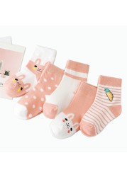 5pairs/lot 0 to 6 Years Kids Soft Cotton Socks Boy Girl Baby Cute Cartoon Warm Stripe Dots Fashion School Socks Autumn Spring