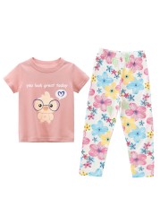 2pcs Kids Clothes Set Summer T-shirt Leggings Little Girl Print T-shirt and Pants Outfits Baby Girl Leggings