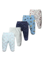 3/4/5pcs/lot Newborn Baby Pants Soft Cotton Cartoon Boys Pants Four Seasons Feet Baby Girls Pants Stripe Baby Trousers 0-12M