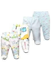 3/4/5pcs/lot Newborn Baby Pants Soft Cotton Cartoon Boys Pants Four Seasons Feet Baby Girls Pants Stripe Baby Trousers 0-12M