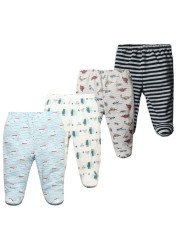 3/4/5pcs/lot Newborn Baby Pants Soft Cotton Cartoon Boys Pants Four Seasons Feet Baby Girls Pants Stripe Baby Trousers 0-12M