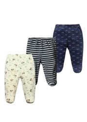 3/4/5pcs/lot Newborn Baby Pants Soft Cotton Cartoon Boys Pants Four Seasons Feet Baby Girls Pants Stripe Baby Trousers 0-12M