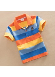 Jargazol T-shirt Children's Clothing Turn-down Collar T-shirt Summer Baby Boys Striped Color Baby Clothes