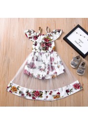 Toddler Kids Vestidos Baby Costume Girl Dress Summer Clothes Floral Mesh Tulle Princess Dress Boho Girls Sukienki Girl Dress