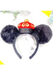 Original Disney Mickey Mouse Earphone Shanghai Disney Big Ears Bows Costume Headband Cosplay Plush Adult/Kids Headband Gift