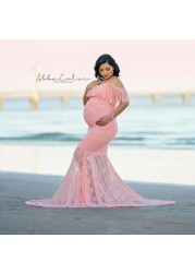 Elegant Maternity Dress Photography Maxi Maternity Dress Women Off Shoulder Spaghetti Strap Ruffles Mermaid Lace Gown Clothes