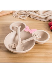 3pcs Wheat Straw Baby Cartoon Tableware Set Dishes Children Kids Dinner Platos Baby Feeding Training Plate Bowl Spoon Fork