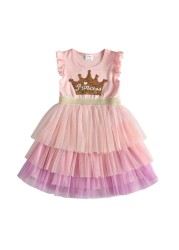 DXTON-Girls Summer Dresses Princess Kids Clothes Flying Sleeve Unicorn Dress 2021