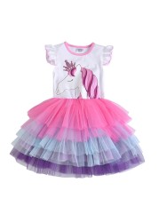 DXTON-Girls Summer Dresses Princess Kids Clothes Flying Sleeve Unicorn Dress 2021