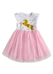 DXTON-Girls Summer Dresses Princess Kids Clothes Flying Sleeve Unicorn Dress 2021