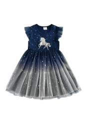 DXTON-Girls Summer Dresses Princess Kids Clothes Flying Sleeve Unicorn Dress 2021