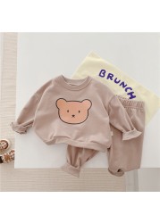 Children Spring Clothes Set Cute Bear Baby Boy Girl Soft Cotton Tops Pants 2pcs Toddler Kids Clothes