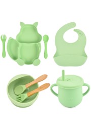 8pcs/set Baby Silicone Pacifier Bowl Plate Cup Bibs Spoon Fork Sets Children Non-slip Tableware Baby Feeding Dishes BPA Free