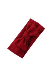 Baby Bowknot Headband Knitted Waffle Bows Turban Elastic Hair Band Headwrap Gift