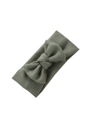 Baby Bowknot Headband Knitted Waffle Bows Turban Elastic Hair Band Headwrap Gift