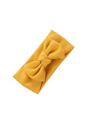 Baby Bowknot Headband Knitted Waffle Bows Turban Elastic Hair Band Headwrap Gift