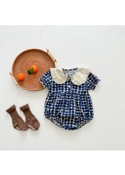 Yg 2022 Summer Baby Bodycon Jumpsuit Mini Broken Floral Bowknot Baby Boys Short Sleeve Jumpsuit Baby Clothes