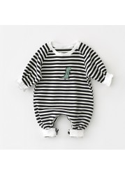 Baby Boys Long Sleeve Spring 2022 Clothes Newborn Baby Romper Striped Bodysuit 3-18 Months Baby Clothes