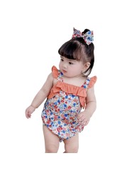 Newborn Baby Sleeveless Cotton Bowknot Rompers With Bow Ruffle Floral Print Bodycon Bodycon Rompers