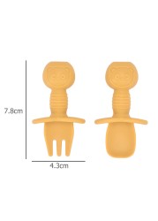 New Predator Predator Baby Training Silicone Fork Spoons Short Fork Spoon Handle Learning Artifact Silicone Soft Fork Spoons Kids